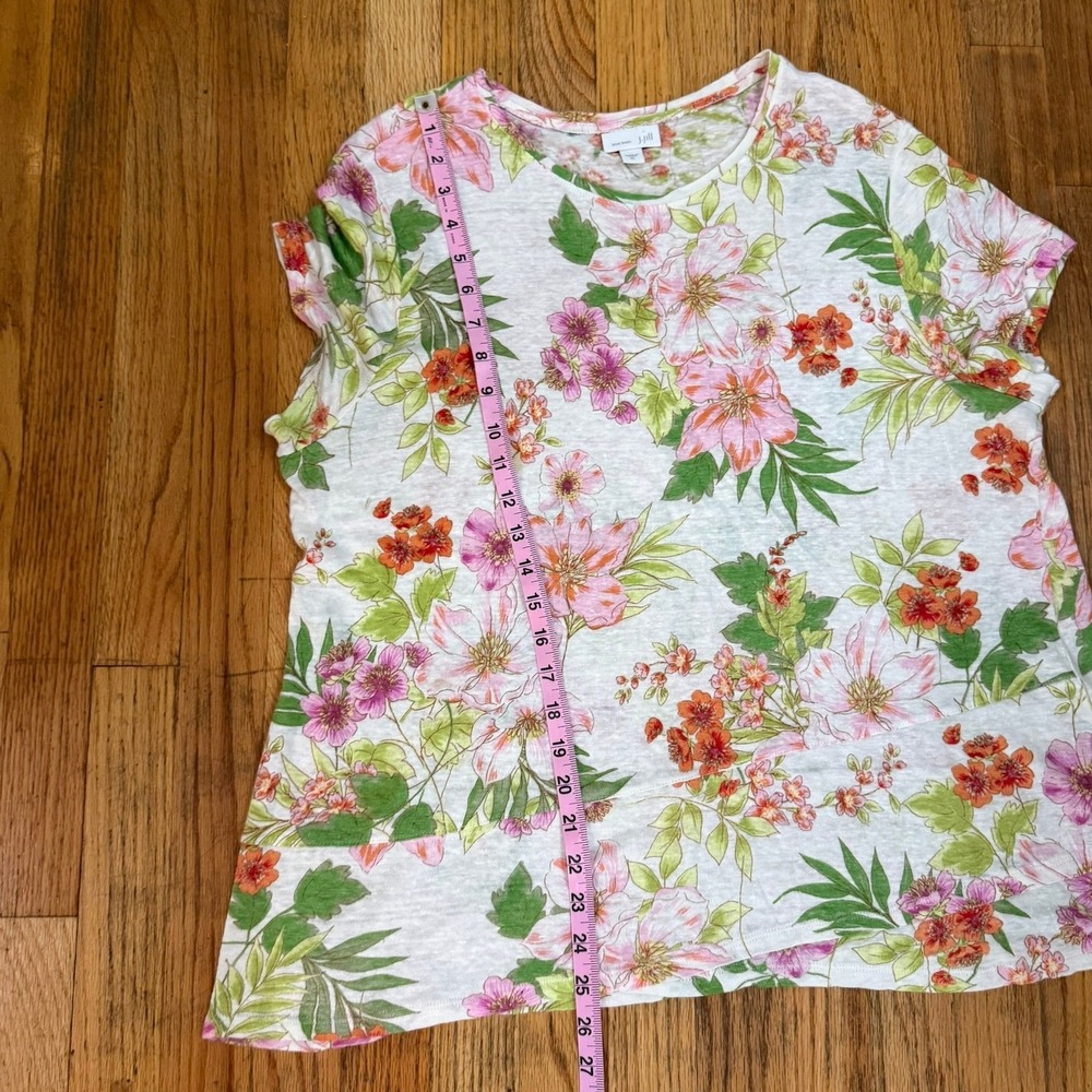 J. Jill Love Linen Shirt Womens XL White Floral Crossover-Hem Short Sleeve Linen - Picture 6 of 11